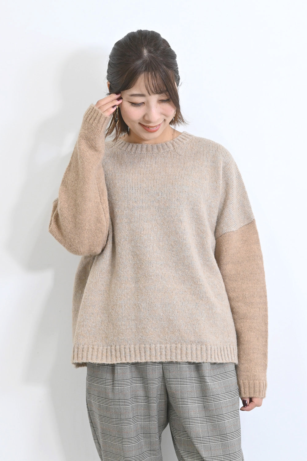 ≪WINTER SALE≫袖配色ゆったりニットプルオーバー – HEART MARKET